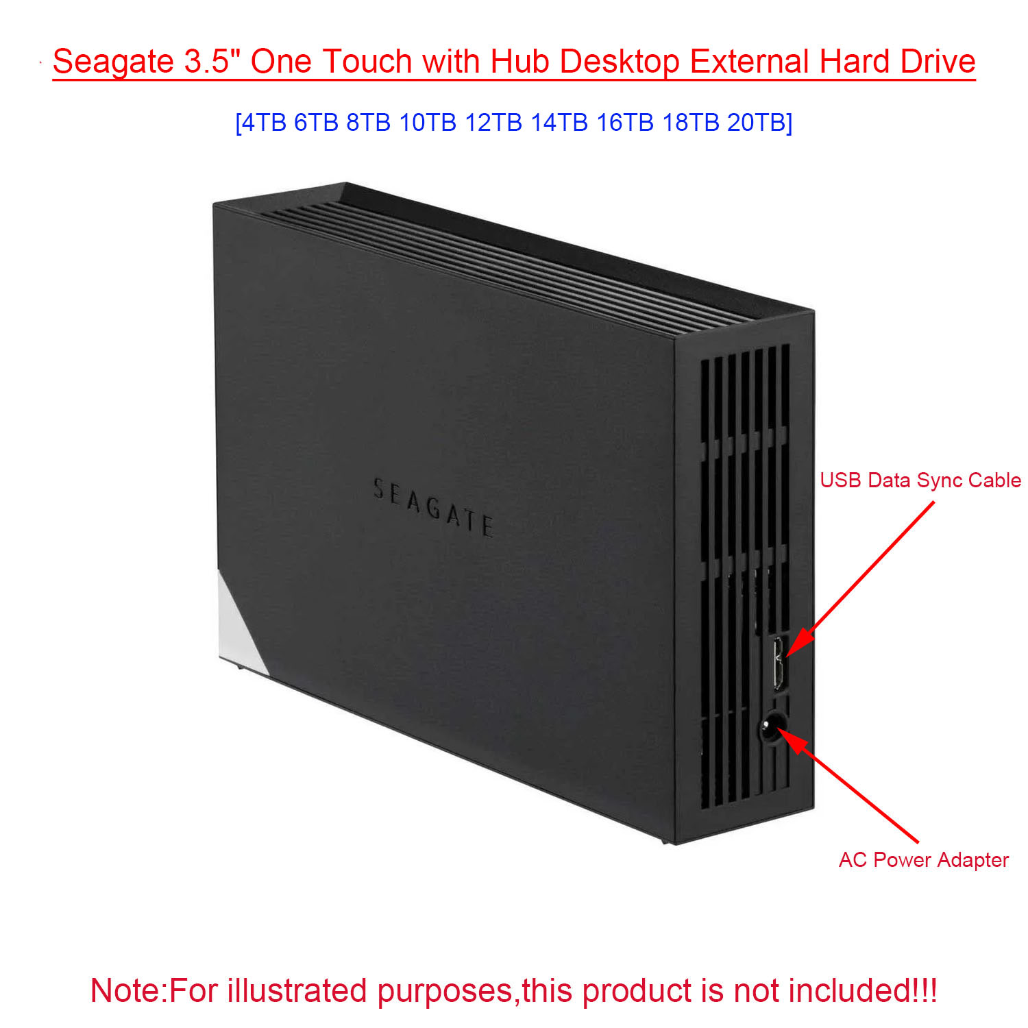 Seagate 3.5" One Touch with Hub Desktop External Hard Drive 4TB 6TB 8TB 10TB 12TB 14TB 16TB 18TB 20TB